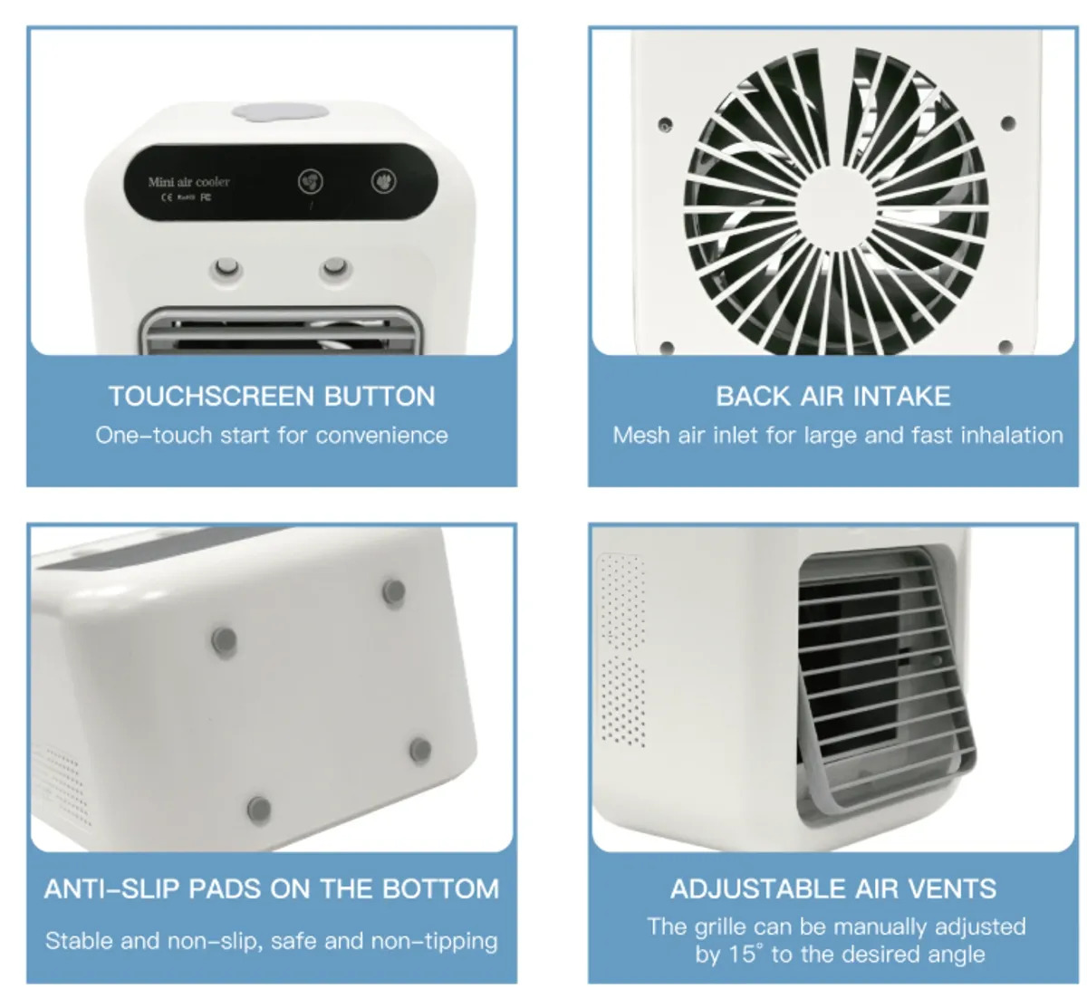Portable USB Rechargeable 2 Speed Mini Air Conditioner Fan (WHT)